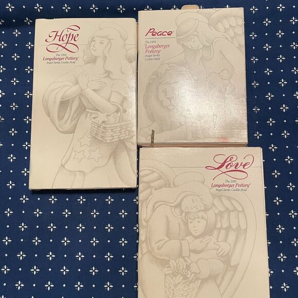 Longaberger Angel Series Hope Peace and Love Cookie Molds Vintage set of 3 - Picture 1 of 7